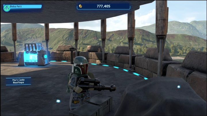 Na balkonie zamku leży klocek zamknięty w skrzyni - LEGO Star Wars The Skywalker Saga: Zamek Maz - lista wszystkich łamigłówek - LEGO Skywalker Saga - poradnik do gry