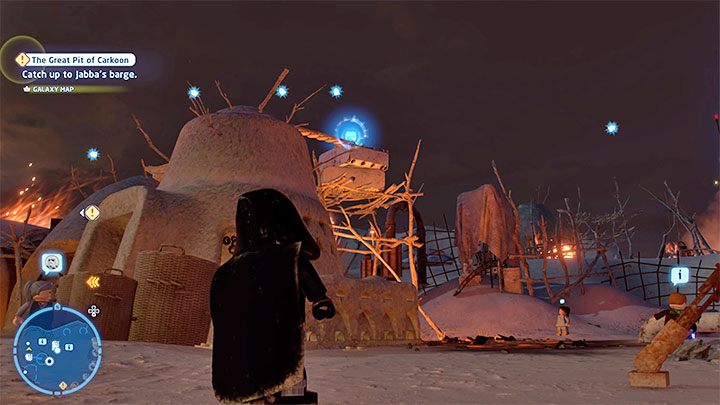 Musicie dotrzeć na pokazane na obrazku rusztowanie przy jednej z chatek i możecie tego dokonać bez używania unikalnych umiejętności czy gadżetów - LEGO Skywalker Saga: Wioska Tuanul (Tuanul Village) - lista wszystkich łamigłówek - LEGO Skywalker Saga - poradnik do gry