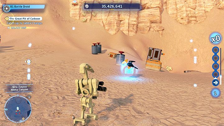 Musicie wyczerpać pasek zdrowia ptaka i możecie korzystać w tym celu z blasterów, przy czym celujcie z wyprzedzeniem, bo pociski dość wolno lecą - LEGO Skywalker Saga: Osada Niima (Niima Outpost) - lista wszystkich łamigłówek - LEGO Skywalker Saga - poradnik do gry