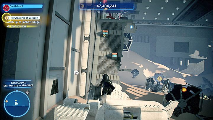 Waszym zadaniem będzie dotarcie do wysoko położonej półki po prawej stronie - LEGO Skywalker Saga: Osada Niima (Niima Outpost) - lista wszystkich łamigłówek - LEGO Skywalker Saga - poradnik do gry