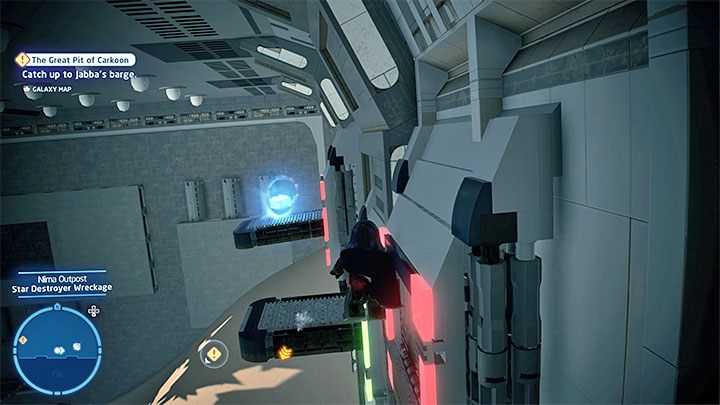 Po drodze natraficie na mały wrak statku i wystarczy kilka razy trafić w tarczę z obrazka 1 żeby odblokować sobie dalsze przejście - LEGO Skywalker Saga: Osada Niima (Niima Outpost) - lista wszystkich łamigłówek - LEGO Skywalker Saga - poradnik do gry