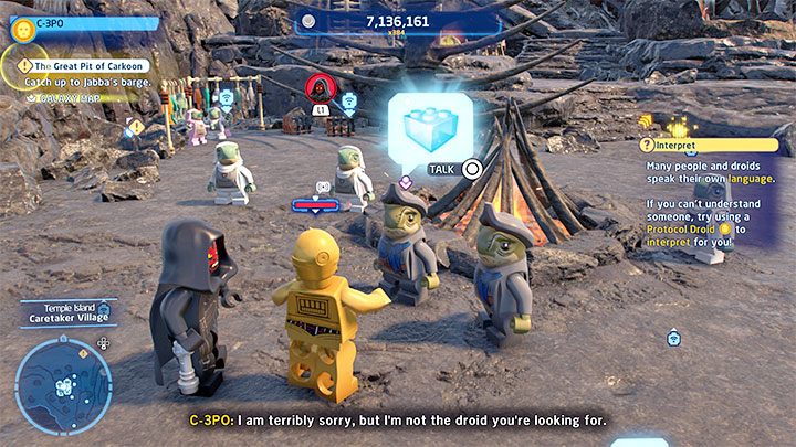 Po dotarciu do wioski użyjcie droida protokolarnego do porozmawiania z organizatorem przyjęcia (Perturbed Party Planner) - LEGO Skywalker Saga: Wyspa ze świątynią (Temple Island) - lista wszystkich łamigłówek - LEGO Skywalker Saga - poradnik do gry