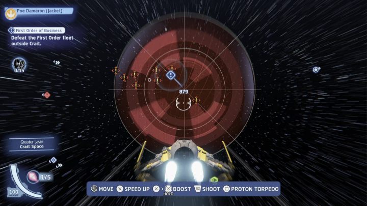 Podlećcie do wyznacznika misji i zestrzelcie 15 wrogich statków, atakujących rebeliantów - LEGO Skywalker Saga: Najwyższy postęp (First Order of Business) - solucja, opis przejścia - LEGO Skywalker Saga - poradnik do gry