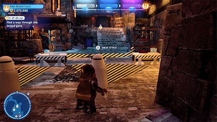 Począwszy od tego miejsca może natrafiać na okazje do cichego eliminowania przeciwników - LEGO Skywalker Saga: C-3PO-nie (C-3P-Oh no) - solucja, opis przejścia - LEGO Skywalker Saga - poradnik do gry