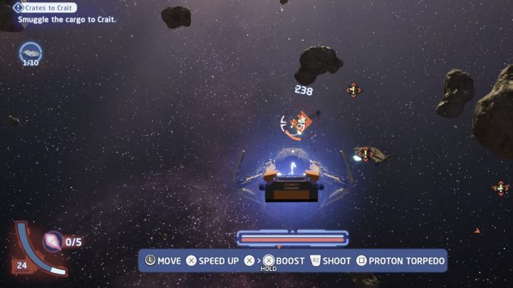 Przyjmijcie zadanie od zleceniodawcy w przestrzeni kosmicznej planety Kamino i wybierzcie się w przestrzeń lokalną planety Crait - LEGO Skywalker Saga: Kierunek na Crait (Crates to Crait) - solucja, opis przejścia - LEGO Skywalker Saga - poradnik do gry