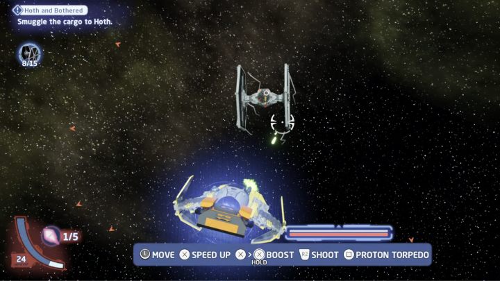 Przyjmijcie zadanie od zleceniodawcy w przestrzeni kosmicznej Ajan Kloss - LEGO Skywalker Saga: Echo lodowa akcja (Hoth and Bothered) - solucja, opis przejścia - LEGO Skywalker Saga - poradnik do gry