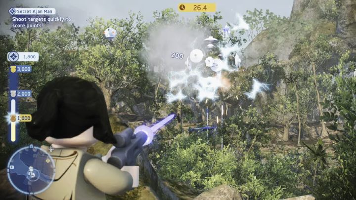 Próba polega na zdobyciu jak największej ilości punktów za zestrzelenie latających droidów w ciągu 60 sekund - LEGO Skywalker Saga: Ajan Kloss - próby, solucja, opis przejścia - LEGO Skywalker Saga - poradnik do gry