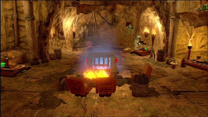 Kolejny klocek zamknięty w pomieszczeniu otworzycie stając na 3 drewnianych przyciskach - LEGO Skywalker Saga: Wioska Ewoków - lista wszystkich łamigłówek - LEGO Skywalker Saga - poradnik do gry