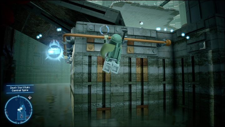 Do tej znajdźki dotrzecie poruszając się po pomarańczowym drążku, zaraz nad powierzchnią wody - LEGO Skywalker Saga: Miejsce katastrofy - lista wszystkich łamigłówek - LEGO Skywalker Saga - poradnik do gry