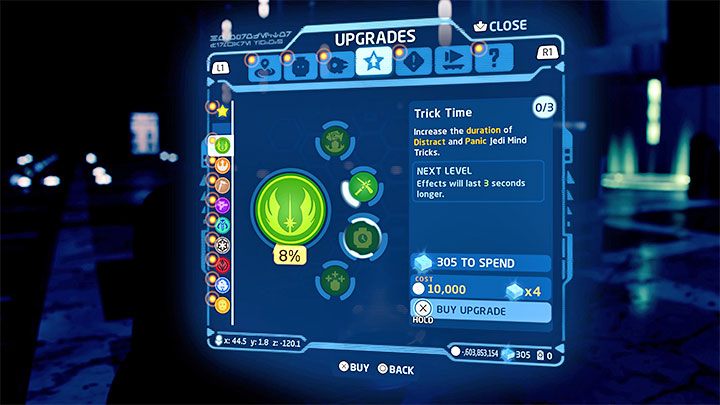 W zakładce ulepszeń możecie przejść do umiejętności powiązanych z klasą Jedi - LEGO Skywalker Saga: Jak działa kontrola umysłu (sztuczki umysłowe)? - LEGO Skywalker Saga - poradnik do gry