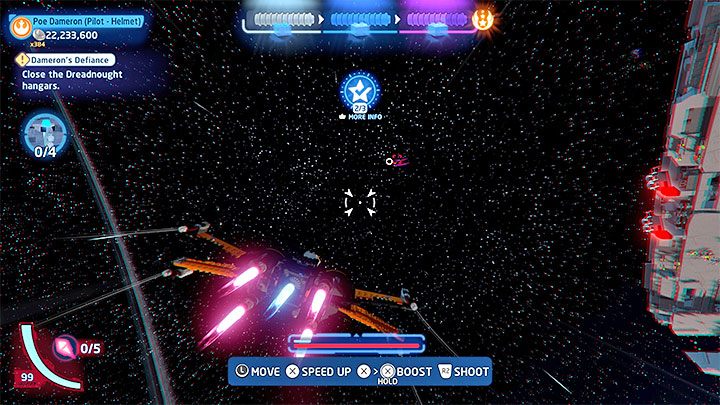 W przypadku pilotowania statków kosmicznych musicie dla odmiany monitorować paski energii widoczne u dołu ekranu - LEGO Star Wars The Skywalker Saga: Śmierć - miejsce wczytania i utrata monet (studów){/ - LEGO Skywalker Saga - poradnik do gry