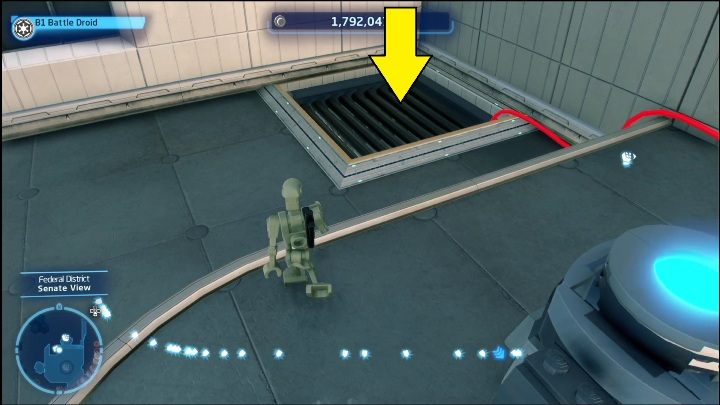 Pierwsze co musicie zrobić to zniszczyć kratę blokującą przejście po lewej stronie od budynku - LEGO Skywalker Saga: Dzielnica federalna - lista wszystkich łamigłówek - LEGO Skywalker Saga - poradnik do gry