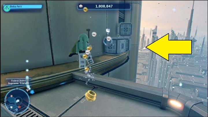 Ten klocek znajdziecie na metalowej części budynku - LEGO Skywalker Saga: Dzielnica federalna - lista wszystkich łamigłówek - LEGO Skywalker Saga - poradnik do gry