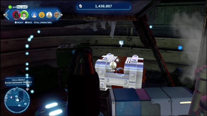 Ten klocek znajduje się w zachodniej części dzielnicy idąc od postoju taksówek - LEGO Skywalker Saga: Dzielnica Uscru - lista wszystkich łamigłówek - LEGO Skywalker Saga - poradnik do gry