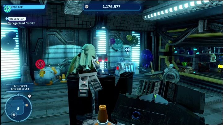 Klocek zamknięty jest w skrzyni, aby ją otworzyć musicie znaleźć baterię - LEGO Skywalker Saga: Dzielnica Uscru - lista wszystkich łamigłówek - LEGO Skywalker Saga - poradnik do gry