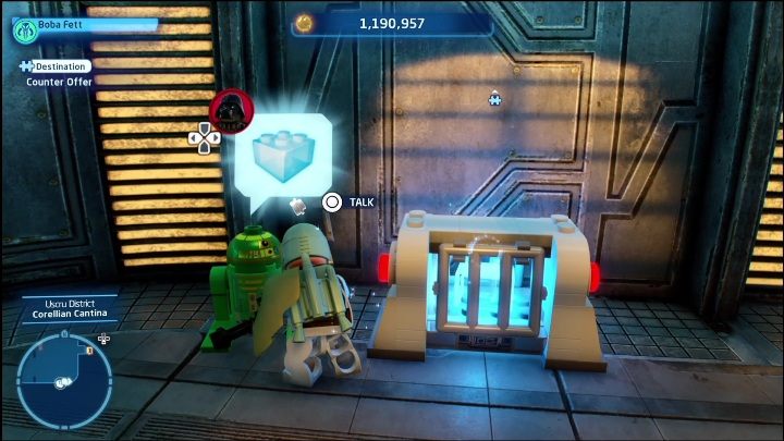 Ten klocek zakupicie w barze, droid zażąda od was 100 tysięcy monet - LEGO Skywalker Saga: Dzielnica Uscru - lista wszystkich łamigłówek - LEGO Skywalker Saga - poradnik do gry