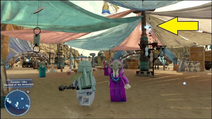 Ten klocek wisi zaraz pod materiałem robiącym za dach - LEGO Skywalker Saga: Zakazana Dolina - lista wszystkich łamigłówek - LEGO Skywalker Saga - poradnik do gry