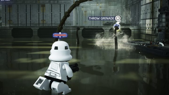 Po pewnym czasie pojawi się macka z okiem, ubrana w srebrny kask - LEGO Skywalker Saga: Draka z dianogami (Dianoga Destroyer) - solucja, opis przejścia - LEGO Skywalker Saga - poradnik do gry