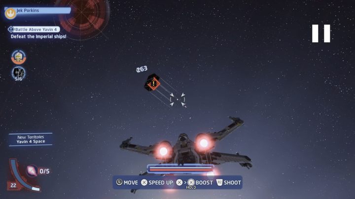 Podążajcie za statkiem dowódcy i pokonajcie wszystkie wrogie statki, jakie Was zaatakują - LEGO Skywalker Saga: Bitwa nad Yavinem 4 (Battle Above Yavin 4) - solucja, opis przejścia - LEGO Skywalker Saga - poradnik do gry