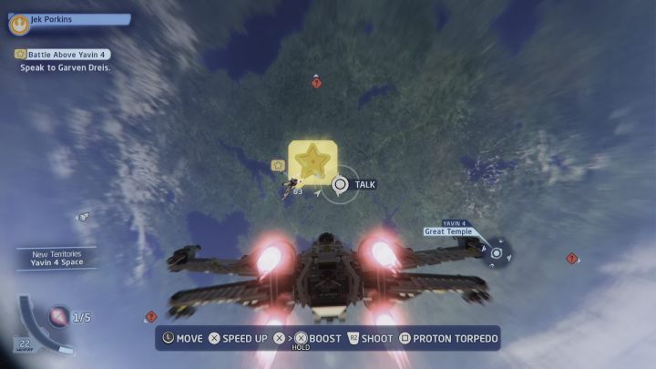 Na koniec podlećcie do statku dowódcy i porozmawiajcie z nim, aby odebrać nagrodę - LEGO Skywalker Saga: Bitwa nad Yavinem 4 (Battle Above Yavin 4) - solucja, opis przejścia - LEGO Skywalker Saga - poradnik do gry