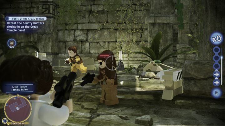 Zmieńcie postać na kogoś z bronią dystansową i udajcie się w wyznaczone miejsca wokół świątyni - LEGO Skywalker Saga: Najeźdźcy wielkiej świątyni (Riders of the Great Temple) - solucja, opis przejścia - LEGO Skywalker Saga - poradnik do gry