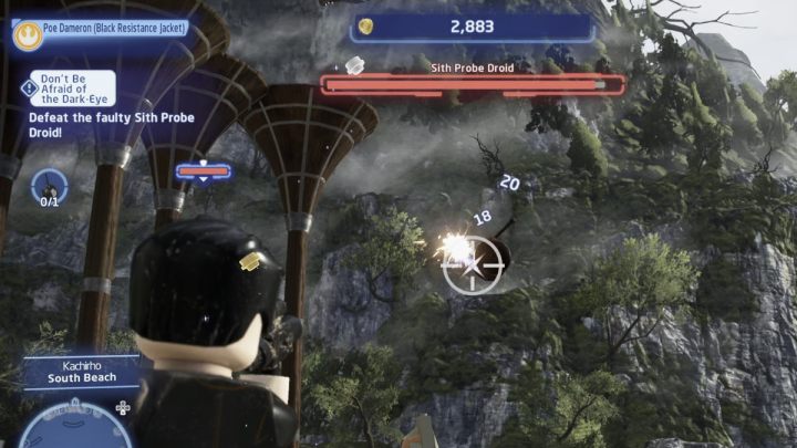 Zestrzelcie droida, atakującego mieszkańców planety na plaży i dostarczcie go na Tatooine - LEGO Skywalker Saga: Co czai się w mroku? (Dont Be Afraid of the Darkeye) - solucja, opis przejścia - LEGO Skywalker Saga - poradnik do gry
