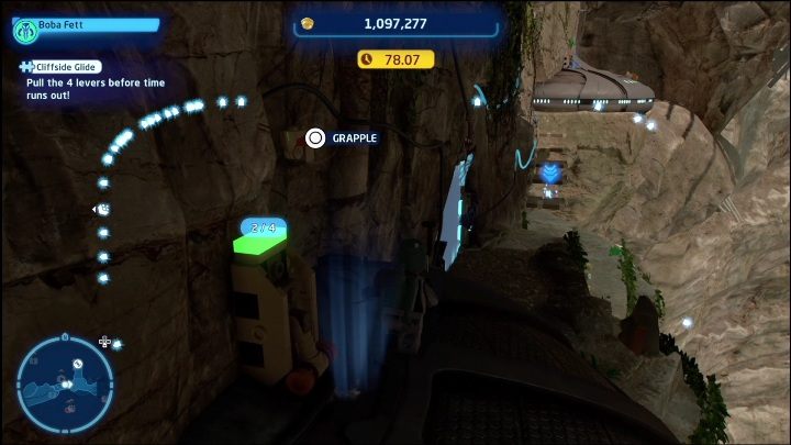 Ten klocek zdobędziecie, gdy uruchomicie 4 wajchy idąc wzdłuż granicy skały - LEGO Skywalker Saga: Miasto Pau - lista wszystkich łamigłówek - LEGO Skywalker Saga - poradnik do gry