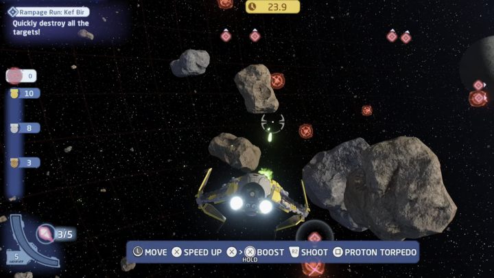 Próba polega na zestrzeleniu jak największej ilości celów w ciągu 25 sekund - LEGO Skywalker Saga: Kef Bir - próby, solucja, opis przejścia - LEGO Skywalker Saga - poradnik do gry