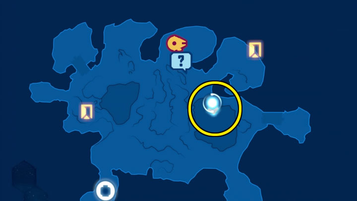 Zainteresujcie się zaznaczonym na obrazku wschodnim zbiornikiem wodnym na bagnach, czyli tym zlokalizowanym nieco bliżej lądowiska - LEGO Skywalker Saga: Gdzie jest wookiee? (Wheres the Wookiee?) - lista wszystkich (cz. 1) - LEGO Skywalker Saga - poradnik do gry