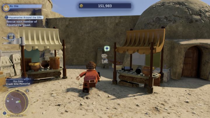 2 członek będzie schowany między dwoma straganami w okolicach miejsca katastrofy - LEGO Skywalker Saga: Senesca szukający seledynowych (Aquamarine Around the Gills) - solucja, opis przejścia - LEGO Skywalker Saga - poradnik do gry