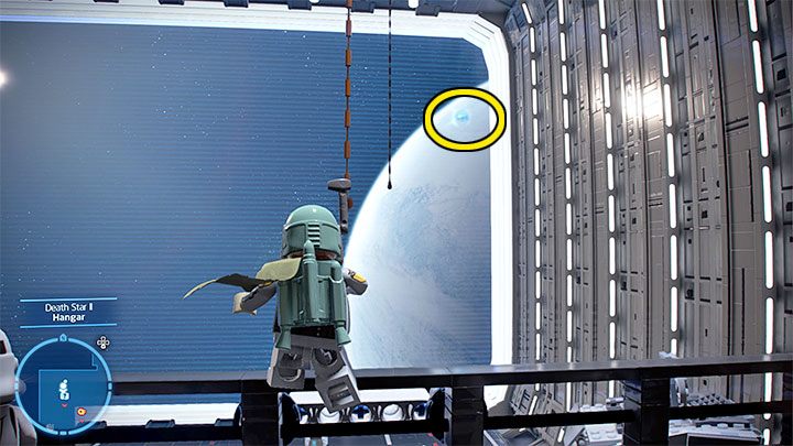 Drugą częścią zagadki jest doskakiwanie do rozwieszonych w hangarze lin - LEGO Skywalker Saga: Gwiazda Śmierci II (Death Star II) - odblokowanie i lista wszystkich łamigłówek - LEGO Skywalker Saga - poradnik do gry