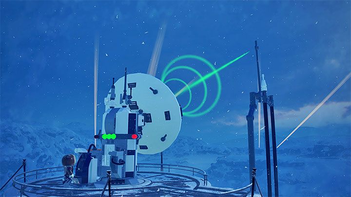 Po dotarciu na szczyt wieży musicie wejść w interakcję z konsolą po to żeby zacząć obracać wielką czaszą - LEGO Skywalker Saga: Solo w śniegu (Hoth and Cold) - solucja, opis przejścia - LEGO Skywalker Saga - poradnik do gry