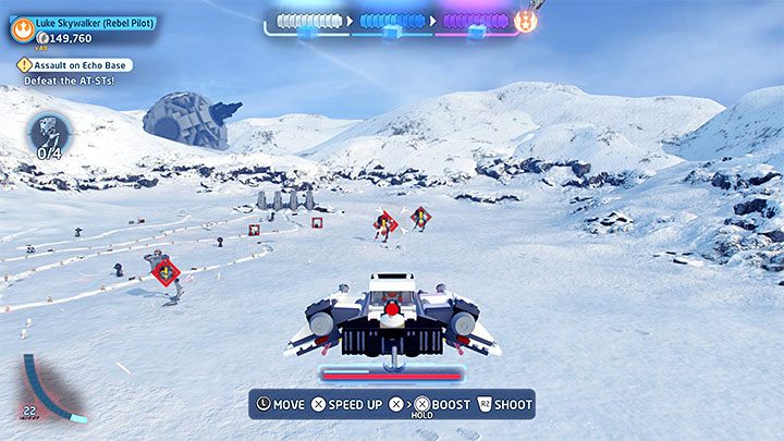 Misja ta składa się z dwóch głównych części i w pierwszej z nich Waszym zadaniem będzie eliminowanie maszyn AT-ST - najpierw czterech i następnie kolejnych sześciu - LEGO Skywalker Saga: Szturm na bazę Echo (Assault on Echo Base) - solucja, opis przejścia - LEGO Skywalker Saga - poradnik do gry
