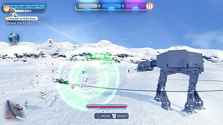 Wystrzelona zostanie lina, która przyczepi się do pancerza AT-AT - LEGO Skywalker Saga: Szturm na bazę Echo (Assault on Echo Base) - solucja, opis przejścia - LEGO Skywalker Saga - poradnik do gry