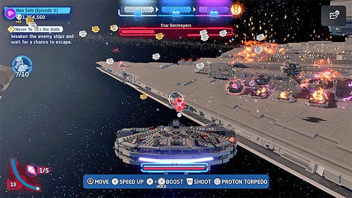 W drugiej części misji otrzymacie zadanie atakowania radarów i działek zainstalowanych na niszczycielach - LEGO Skywalker Saga: Nic mi nie mów o szansach (Never Tell Me the Odds) - solucja, opis przejścia - LEGO Skywalker Saga - poradnik do gry