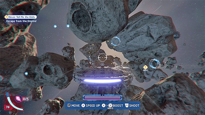 W ostatniej części misji musicie przelecieć przez pole asteroidów - LEGO Skywalker Saga: Nic mi nie mów o szansach (Never Tell Me the Odds) - solucja, opis przejścia - LEGO Skywalker Saga - poradnik do gry
