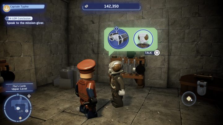 Porozmawiajcie ze zleceniodawcą na wyższym poziomie Zamku Maz i przyjmijcie zadanie - LEGO Skywalker Saga: Fortuna 4 LOMa (4-LOM Conclusion) - solucja, opis przejścia - LEGO Skywalker Saga - poradnik do gry