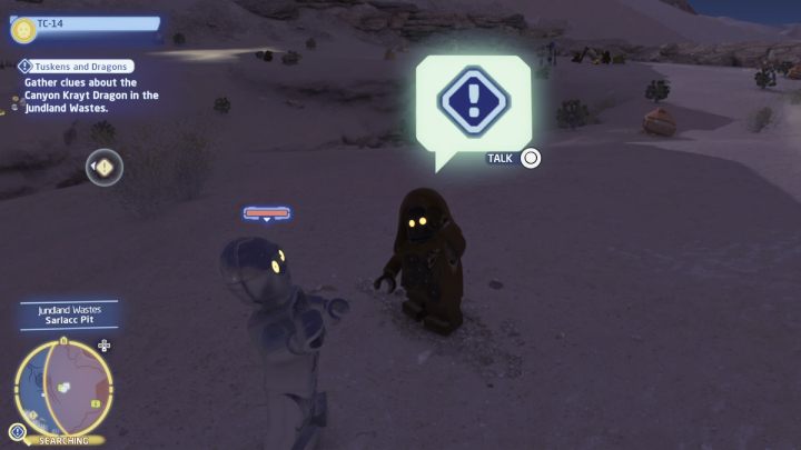 Sterując dowolnym droidem protokolarnym porozmawiajcie z Jawą, dwoma podróżnikami i droidem astromechanicznym - LEGO Skywalker Saga: Tuskeni i smoki (Tuskens and Dragons) - solucja, opis przejścia - LEGO Skywalker Saga - poradnik do gry