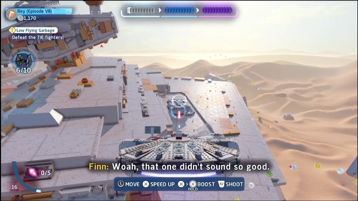 Aby zdobyć pierwszą część minizestawu musicie zestrzelić 4 ładunki znajdujące się na białym statku - LEGO Skywalker Saga: Przebudzenie mocy - lista znajdziek i nagrody - LEGO Skywalker Saga - poradnik do gry