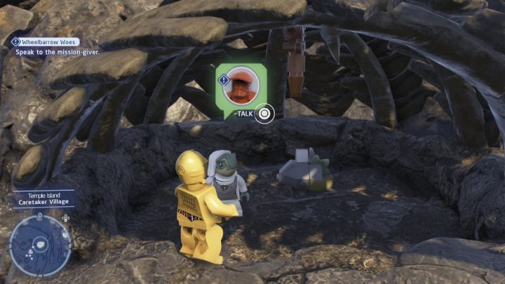 Sterując postacią droida protokolarnego, porozmawiajcie ze zleceniodawcą i przyjmijcie zadanie - LEGO Skywalker Saga: Taczkowe trudności (Wheelbarrow Woes) - solucja, opis przejścia - LEGO Skywalker Saga - poradnik do gry