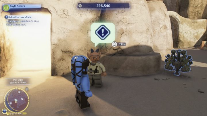 Polećcie na planetę Tatooine do Mos Espa i porozmawiajcie z mężczyzną stojącym przy bramie miasta - LEGO Skywalker Saga: Taczkowe trudności (Wheelbarrow Woes) - solucja, opis przejścia - LEGO Skywalker Saga - poradnik do gry