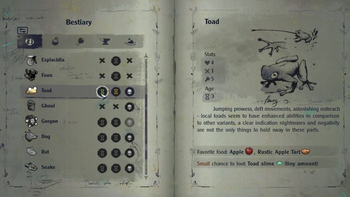 Ropucha występuje na bagnach (Swamp) - The Serpent Rogue: Bestiariusz (Bestiary) - wszystkie strony - The Serpent Rogue - poradnik do gry