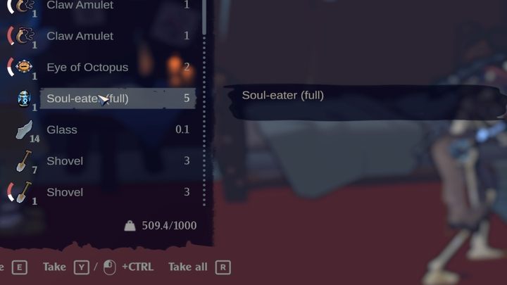 Aby użyć Soul-Eatera, musicie postawić go na ziemi (wyrzucić z ekwipunku - X) w pobliżu miejsca, gdzie będziecie walczyć - The Serpent Rogue: Soul-Eater - jak łapać dusze - The Serpent Rogue - poradnik do gry