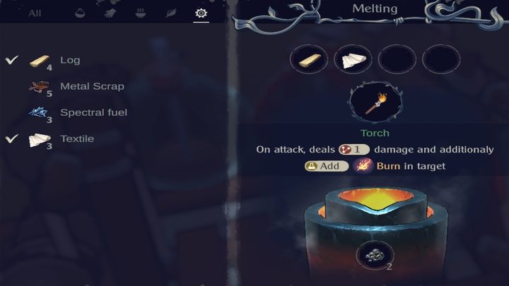 Schemat pochodni: 1x Textile + 1x Log - The Serpent Rogue: Schematy narzędzi i broni z opisem - The Serpent Rogue - poradnik do gry