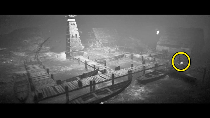 Artefakt ukryto w prawej części pokazanej na obrazku lokacji z kładkami i obeliskiem - Trek to Yomi: Rozdział 6 - lista wszystkich sekretów i znajdziek - Trek to Yomi - poradnik do gry