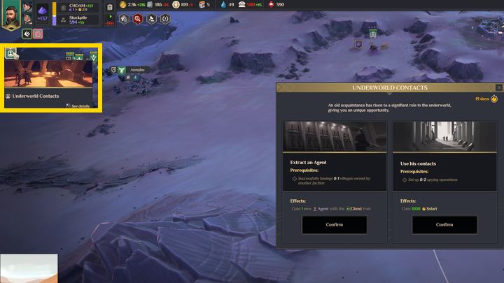 W grze występują rozmaite wydarzenia specjalne, które pokazują się po lewej stronie, poniżej ikony lidera frakcji - Dune Spice Wars: Porady na start - Dune Spice Wars - poradnik do gry