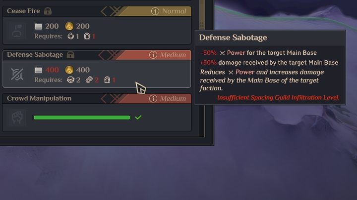 Dodatkowo warto posiłkować się operacjami, szczególnie Sabotaż obrony - Dune Spice Wars: Warunki zwycięstwa -sposoby na zwycięstwo - Dune Spice Wars - poradnik do gry