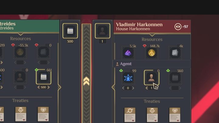 Jeśli pochwycicie wrogiego agenta lub to Wasz trafi do niewoli, każdy może go odkupić, wysyłając przeciwnikowi odpowiednią propozycję wykupu - u frakcji, która ma Waszego agenta będzie on widoczny jako jedna z opcji transakcji - Dune Spice Wars: Wywiad, operacje i misje - sabotaż i szpiegostwo - Dune Spice Wars - poradnik do gry