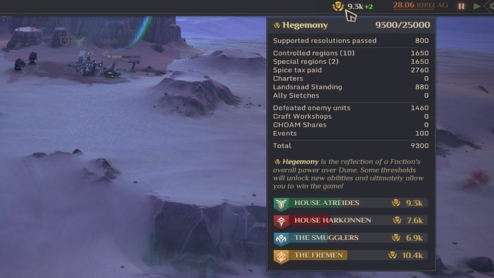 Hegemonia - określają siłę frakcji jako wartość punktową - Dune Spice Wars: Hegemonia - Dune Spice Wars - poradnik do gry