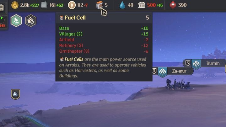 Ogniwa paliwowe produkowane są w Fabryce ogniw paliwowych i otrzymują 50% bonus, gdy w regionie znajduje się punkt Źródło energii (Geothermal Energy) - Dune Spice Wars: Ogniwa paliwowe - Dune Spice Wars - poradnik do gry